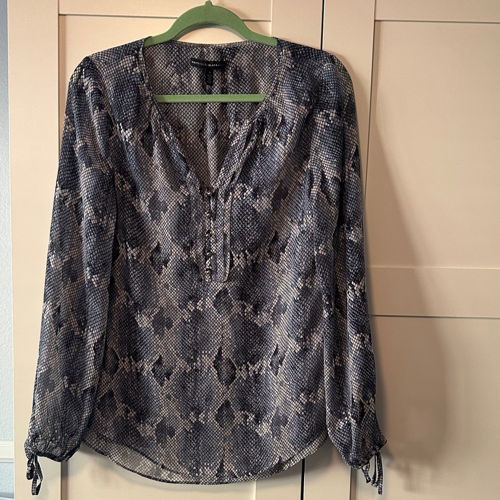 White House Black Market Gray and Blue Snake Print Blouse